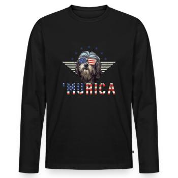 Lunettes de soleil bichon havanais Murica drapeau cadeau - T-shirt manches longues Premium bio Homme - noir - Devant - Nico (187cm)