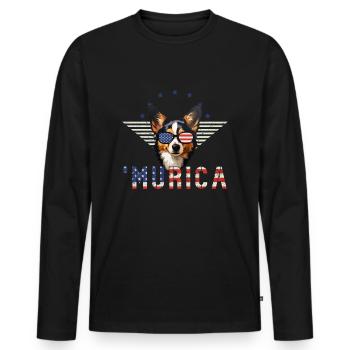 Pembroke Welsh Corgi Lunettes de soleil Murica Flag - T-shirt manches longues Premium bio Homme - noir - Devant - Nico (187cm)