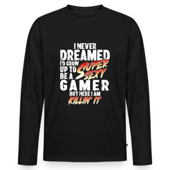 Super Sexy Gamer Gaming Pc Geschenk Zocken - Männer Premium Bio Langarmshirt - Schwarz - Vorne - Nico (187cm)