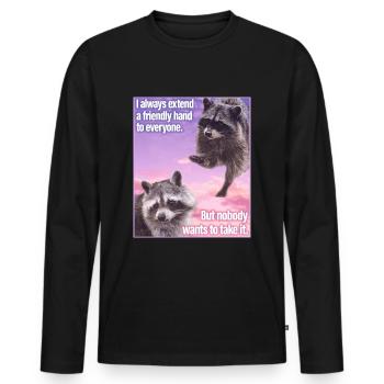 Sad Raccoon Funny Raccon Meme Trash Panda - Men's Premium Organic Long Sleeve Shirt - black - Front - Nico (187cm)