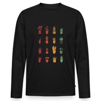 Potted Plants Retro Gardener Garden Gift Plants - Men's Premium Organic Long Sleeve Shirt - black - Front - Nico (187cm)