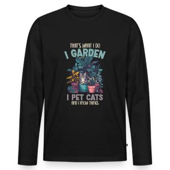 Je jardin, je pet chats plantes jardinier cadeau - T-shirt manches longues Premium bio Homme - noir - Devant - Nico (187cm)