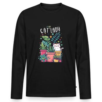 Cat And Plant Lady Garden Gardener Botanist - Men's Premium Organic Long Sleeve Shirt - black - Front - Nico (187cm)