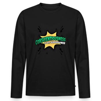 Conscientiousness is my superpower - Men's Premium Organic Long Sleeve Shirt - black - Front - Nico (187cm)