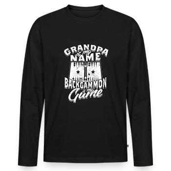 Grand-mère est mon nom Le backgammon est mon jeu - T-shirt manches longues Premium bio Homme - noir - Devant - Nico (187cm)