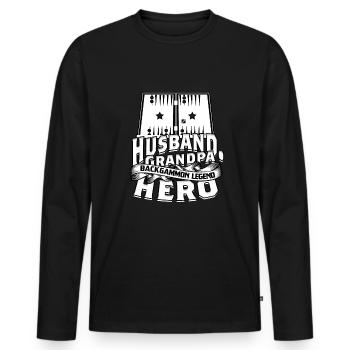 Mari Grand-père Backgammon Légende Héros - T-shirt manches longues Premium bio Homme - noir - Devant - Nico (187cm)