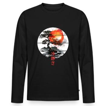 Bonsai Tree Calmness Japan Landscape Aesthetic - Men's Premium Organic Long Sleeve Shirt - black - Front - Nico (187cm)