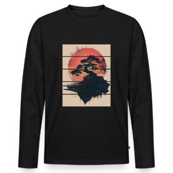 Japan Landscape Bonsai Tree Red Moon Aesthetic - Men's Premium Organic Long Sleeve Shirt - black - Front - Nico (187cm)
