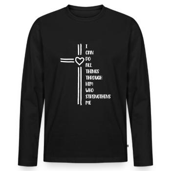 Je peux tout faire par Lui Chrétiens de versets bibliques - T-shirt manches longues Premium bio Homme - noir - Devant - Nico (187cm)