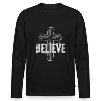 Believe Christen Christ Kreuz Religion Geschenk - Männer Premium Bio Langarmshirt - Schwarz - Vorne - Nico (187cm)