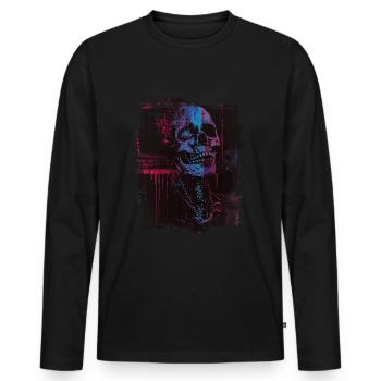 Skull Digital Horror Glitchcore Grunge Weirdcore - Männer Premium Bio Langarmshirt - Schwarz - Vorne - Nico (187cm)