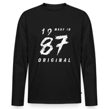 Made In 1987 Original Geburtstag Grunge Distressed - Männer Premium Bio Langarmshirt - Schwarz - Vorne - Nico (187cm)