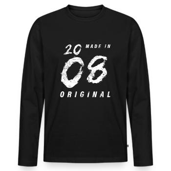 Made In 2008 Original Birthday Grunge Distressed - Men's Premium Organic Long Sleeve Shirt - black - Front - Nico (187cm)