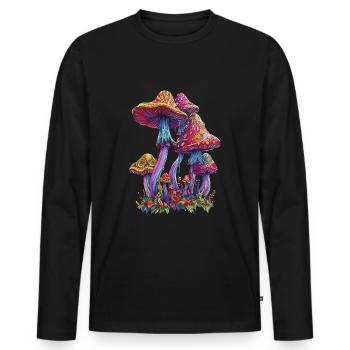 Psychedelic Magic Mushrooms Pilze Festival - Men's Premium Organic Long Sleeve Shirt - black - Front - Nico (187cm)