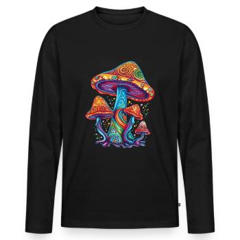 Pilze Psychedelic Magic Mushrooms Festival - Men's Premium Organic Long Sleeve Shirt - black - Front - Nico (187cm)