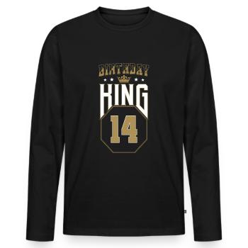 Birthday King 14 Jahre 14. Geburtstag Geschenk - Männer Premium Bio Langarmshirt - Schwarz - Vorne - Nico (187cm)