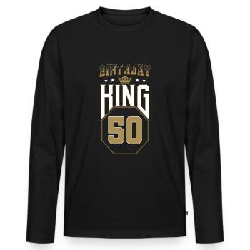 Birthday King 50 Jahre 50. Geburtstag Geschenk - Männer Premium Bio Langarmshirt - Schwarz - Vorne - Nico (187cm)