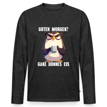 Bonjour très mince café glacé pingouin - T-shirt manches longues Premium bio Homme - anthracite chiné - Devant - Nico (187cm)