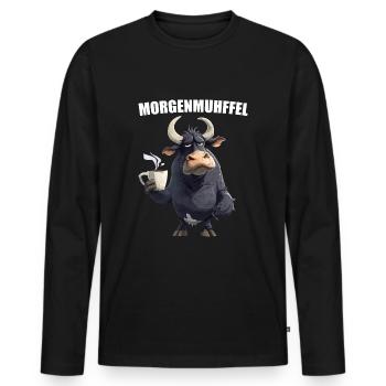 Morning Muhffel Morning Grouch Cow Coffee Sleep Shirt - Men's Premium Organic Long Sleeve Shirt - black - Front - Nico (187cm)
