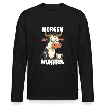 Morning Muhffel Morning Grouch Funny Cow Coffee - Men's Premium Organic Long Sleeve Shirt - black - Front - Nico (187cm)