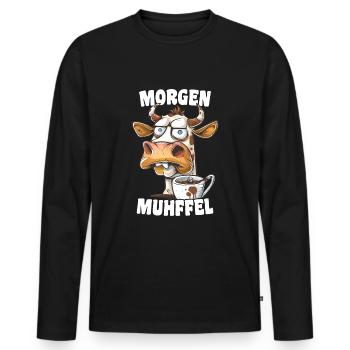 Morning Muhffel Morning Grouch Funny Coffee Cow - Men's Premium Organic Long Sleeve Shirt - black - Front - Nico (187cm)