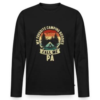 Camping Buddies Fête des Pères Cadeau Père Enfant - T-shirt manches longues Premium bio Homme - noir - Devant - Nico (187cm)