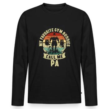 Gym Buddies Fête des pères Père enfants Cadeau - T-shirt manches longues Premium bio Homme - noir - Devant - Nico (187cm)