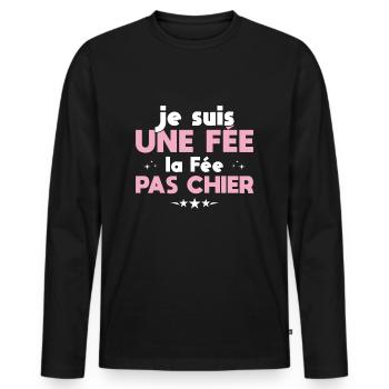 Je Suis Une Fée La Fée Pas Chier - T-shirt manches longues Premium bio Homme - noir - Devant - Nico (187cm)