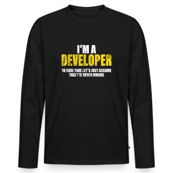 Developer Funny Saying Profession Colleague Gift - Men's Premium Organic Long Sleeve Shirt - black - Front - Nico (187cm)
