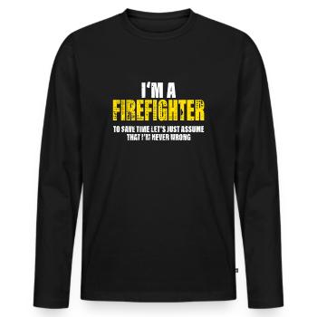 Firefighter Funny Profession Coworkers Gift - Men's Premium Organic Long Sleeve Shirt - black - Front - Nico (187cm)