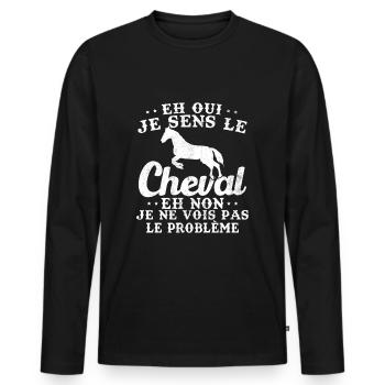 Ich fühle das Pferd und nein, ich sehe das Problem nicht - Männer Premium Bio Langarmshirt - Schwarz - Vorne - Nico (187cm)