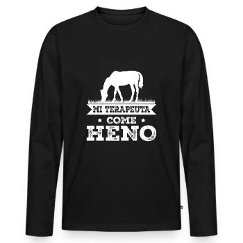 Mein Therapeut isst Heu - Männer Premium Bio Langarmshirt - Schwarz - Vorne - Nico (187cm)