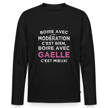 Super Gaelle humorous aperitif drinking with Gaelle - Men's Premium Organic Long Sleeve Shirt - black - Front - Nico (187cm)