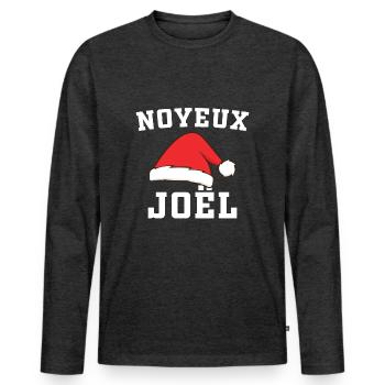 Humour Joël, Noyeux Joël Cadeau Joyeux Noël - T-shirt manches longues Premium bio Homme - anthracite chiné - Devant - Nico (187cm)