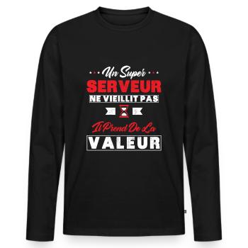 Un Super Serveur ne vieillit pas cadeau Serveur - T-shirt manches longues Premium bio Homme - noir - Devant - Nico (187cm)