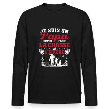 Papa Simple J'aime La Chasse et l'Apéro - T-shirt manches longues Premium bio Homme - noir - Devant - Nico (187cm)