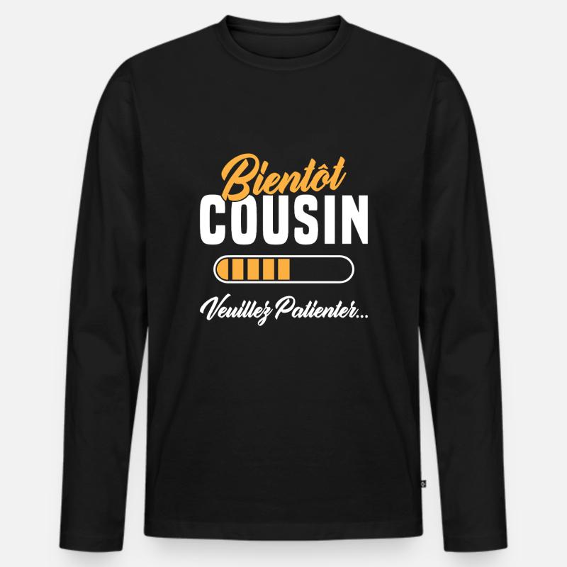 Bald, Cousine, bitte warten - Männer Premium Bio Langarmshirt - Schwarz