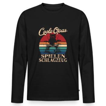Cool Papy Jouant De La Batterie Grand-Pa Rétro - T-shirt manches longues Premium bio Homme - noir - Devant - Nico (187cm)