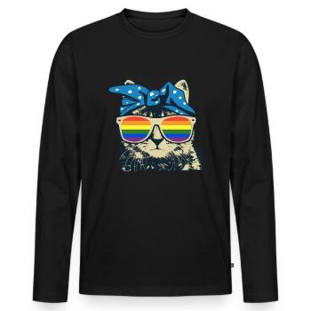 Arc en ciel de chat - T-shirt manches longues Premium bio Homme - noir - Devant - Nico (187cm)