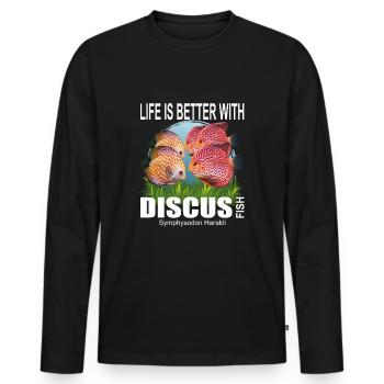 Aquarium Das Leben ist besser mit Diskusfische - Männer Premium Bio Langarmshirt - Schwarz - Vorne - Nico (187cm)