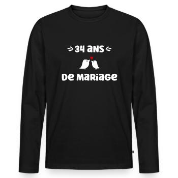 34 ans de mariage - T-shirt manches longues Premium bio Homme - noir - Devant - Nico (187cm)