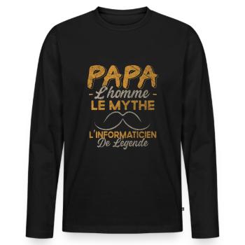 Papa L'Informaticien De Légende Cadeau Humour - T-shirt manches longues Premium bio Homme - noir - Devant - Nico (187cm)