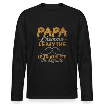 Papa Triathlète De Légende Cadeau Triathlon Humour - T-shirt manches longues Premium bio Homme - noir - Devant - Nico (187cm)