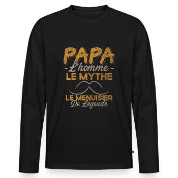Papa Le Menuisier De Légende Cadeau Humour - T-shirt manches longues Premium bio Homme - noir - Devant - Nico (187cm)