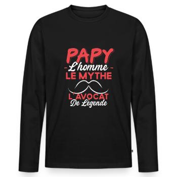 Papy L'Avocat De Légende Cadeau Humour - T-shirt manches longues Premium bio Homme - noir - Devant - Nico (187cm)