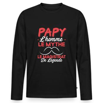 Papy Le Magistrat De Légende Cadeau Humour - T-shirt manches longues Premium bio Homme - noir - Devant - Nico (187cm)