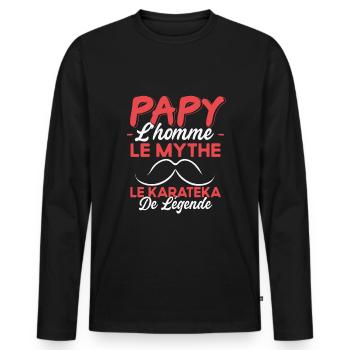 Papy Le Karateka De Légende Cadeau Karaté Humour - T-shirt manches longues Premium bio Homme - noir - Devant - Nico (187cm)