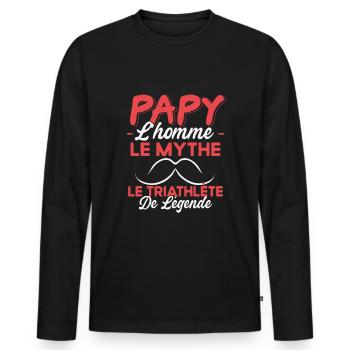 Papy Le Triathlète De Légende Cadeau Triathlon - T-shirt manches longues Premium bio Homme - noir - Devant - Nico (187cm)