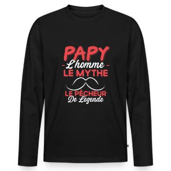 Papy Le Pêcheur De Légende Cadeau Pêche Humour - T-shirt manches longues Premium bio Homme - noir - Devant - Nico (187cm)
