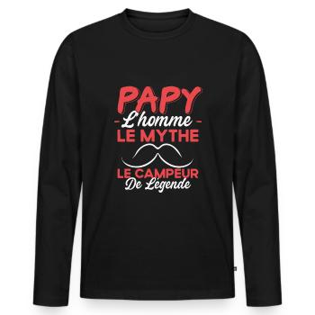 Papy Le Campeur De Légende Cadeau Camping Humour - T-shirt manches longues Premium bio Homme - noir - Devant - Nico (187cm)